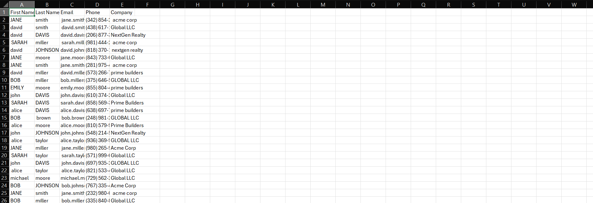 Before: messy CSV input